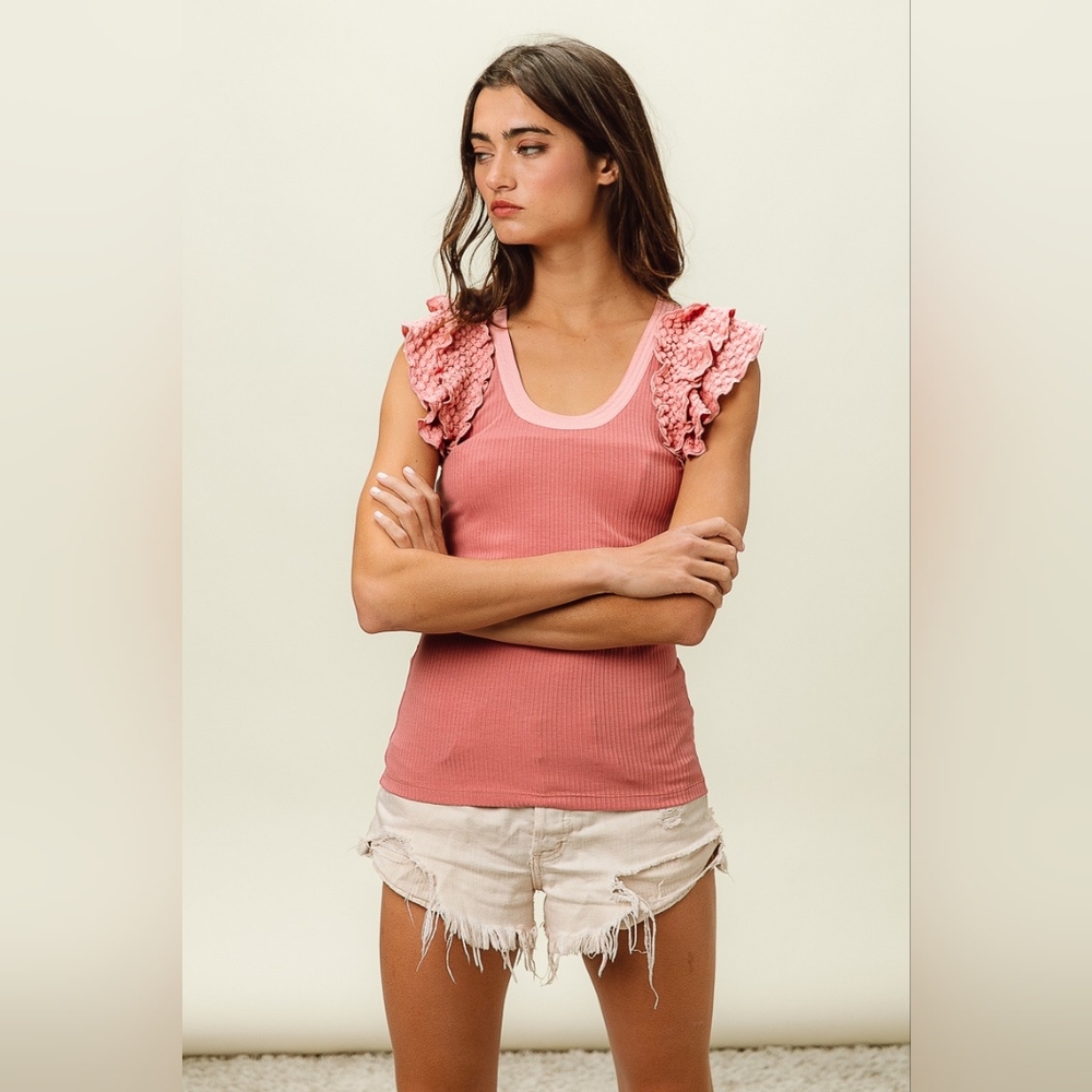 BiBi Rib Knit With Textured Ruffled Top - Picture 7 of 13